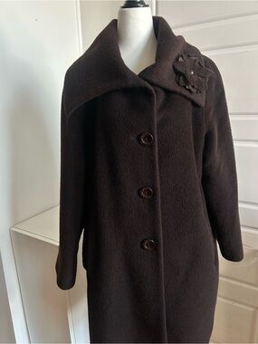 ME-JAY Lana Alpaca Wool Mohair Brown Coat Montreal Size 14 Excellent Condition